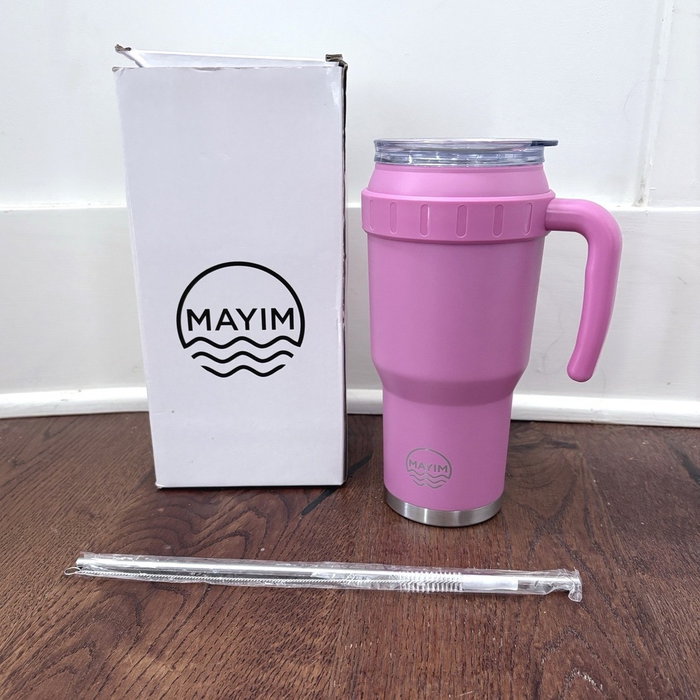 40 Oz Stainless Steel Tumbler Pink Handle Insulated MAYIM Roadster Travel NEW
